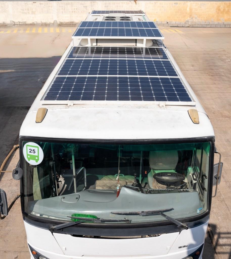 Solar panels installed on a commercial bus roof