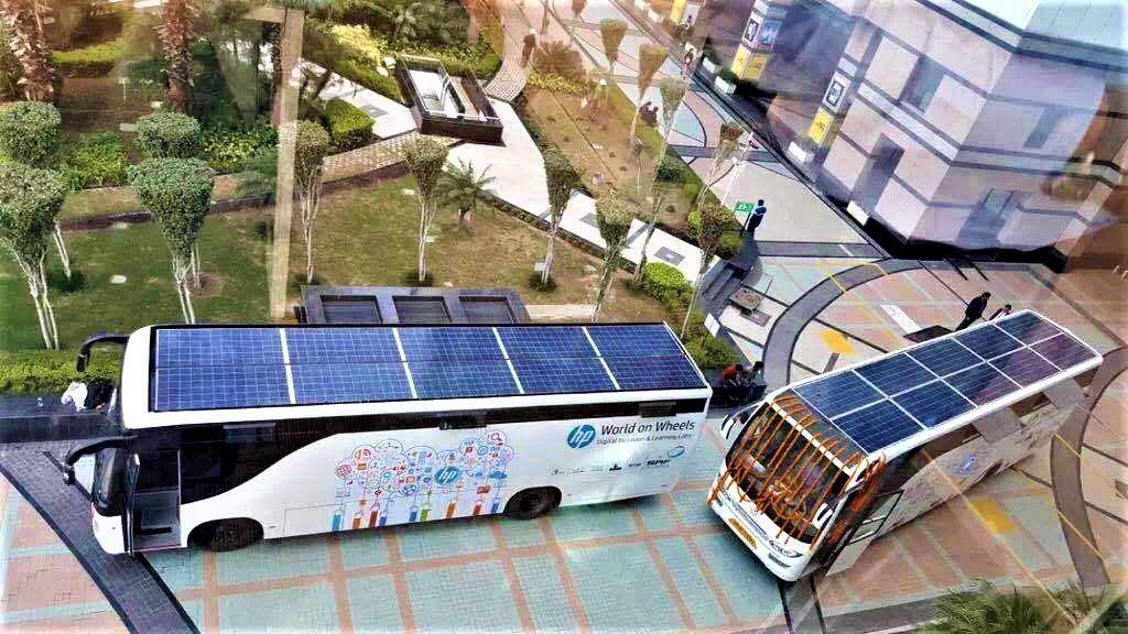 Solar buses serving a commercial location